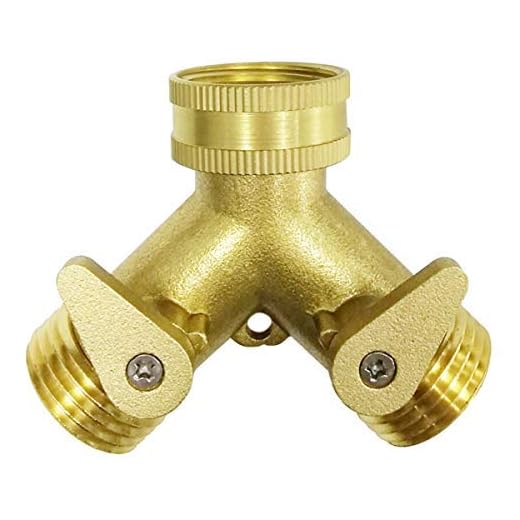 Brass Garden Hose Splitter 2 Way, Heavy Duty Brass Hose Y Splitter, 3/4" Garden Hose Connector, Hose Spigot Adapter with 2 Valves, 2 Extra Rubber Washers