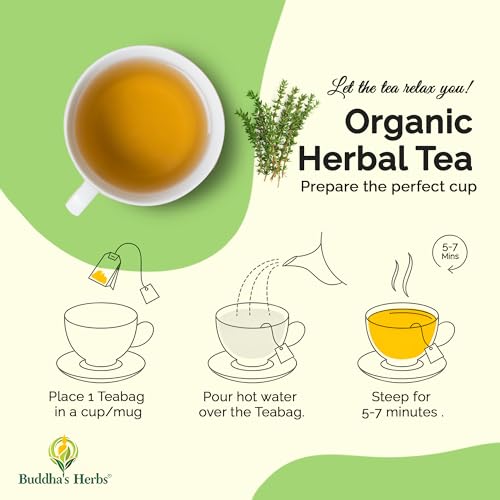 Organic Thyme Tea Bags (Pack of 2, 44 Tea Bags) - Soothing Caffeine Free Tea Bags w/Thymus Vulgaris - Relaxing Herbal Thyme Cleansing Tea for Digestion - Sweet & Light Dried Thyme Leaves Tea