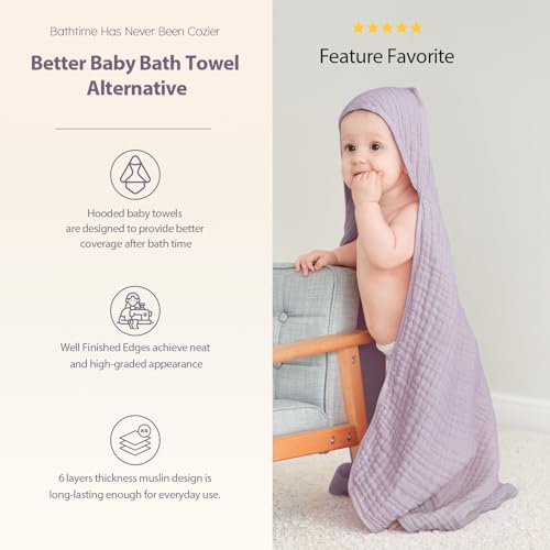 Image of Unnivoll Hooded Baby Towels for Newborn - 2 Pack, 100% Muslin Cotton, Baby Bath Towels with Hood, Soft and Absorbent for Girls Infant, Toddler and Kids, Large 32x32 Inches, Newborn Essential