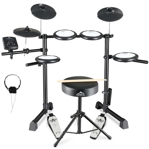 EASTROCK Electric Drum Set with Quiet Mesh Drum Pads, Electronic Drum Set for Beginner 2 Leg with Cymbals, Pedal, Upgraded Drum Module, 144 Sounds, Bluetooth, USB MIDI, Headphone, Drum Stool, Sticks