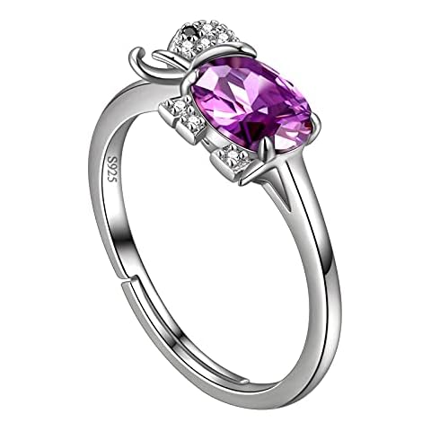 Adorable Animal Elephant Ring CZ Amethyst February Birthstone Ring 925 Sterling Silver Lucky Elephant Ring Stackable Animal Band Ring for Women Girls Birthstone Jewelry Birthday Gift for Her FR0053F Cover