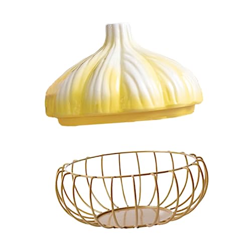 GRIRIW Kitchen Garlic Holder Multi Function Egg Basket and Storage Container for Fruits Vegetables and Garlic Compact Design with Stylish and Stripes