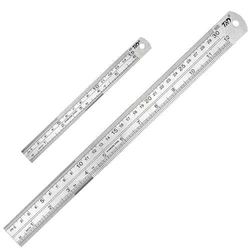 Stainless Steel Ruler Set 30cm(12inch) + 15cm(6inch) Heavy Duty Metal Ruler Straight Edge for School Office Drawing Easy Measurement