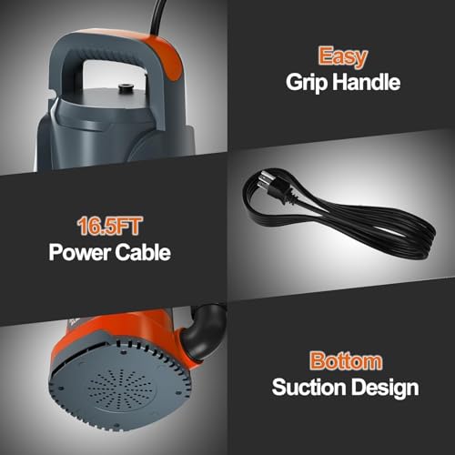 Image of Sump Pump 1HP Submersible Water Pump 3700GPH Electric Portable Transfer Water Pump for Pool Draining Basement, Light Orange