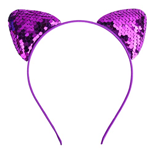 Blausky Pack of 2 Sequin Cat Headband, Cute Ears, Headband, Reversible Fish Scale Sequins, Shiny Hair Bands