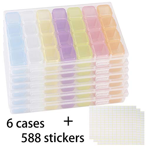 Tosnail 6 Pack 28 Grids Plastic Craft Organizer Case Diamond Storage Box