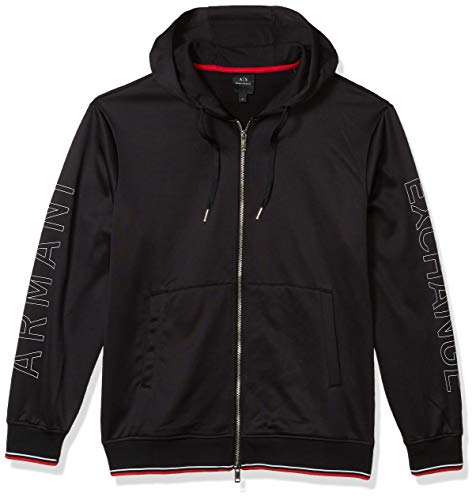 A|X Armani Exchange Men's Zip Up Sweatshirt with Hoodie Face Pictures, Black, L