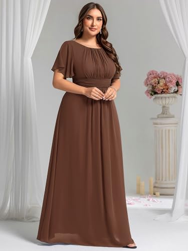 Image of Ever-Pretty Plus Elegant Formal Dresses for Curvy Women Round Neck Short Sleeves Chiffon Bridesmaid Mother of The Bride Dress