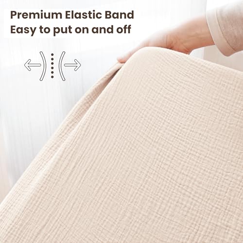 Image of Konssy Muslin Crib Sheets for Boys, Soft Cotton Neutral Baby Sheets for Standard Crib Mattress 2 Pack, 52 inchx28 inch (Fog Green,Cream)