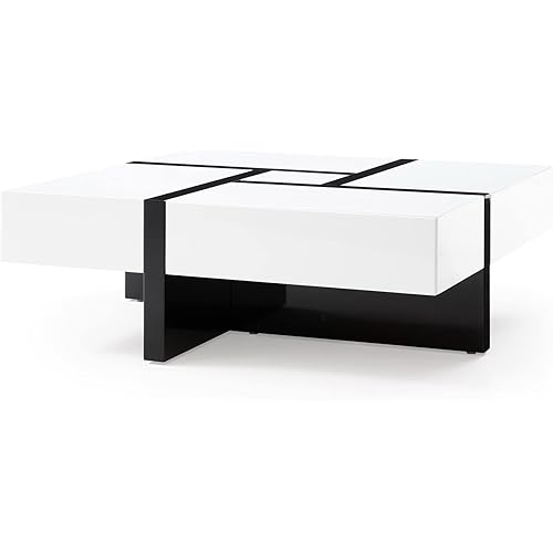 ZURI Furniture Mcintosh Square Coffee Table with Storage Drawers - White and Black