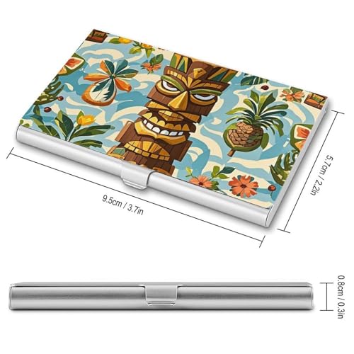 Slim Metal Business Card Holder - Vintage Aloha Tiki Pattern Aluminum Alloy Card Case with Buckle Closure, Holds 20 Cards & Cash, Professional Credit Card Size ID Holder for Men Women Gift2