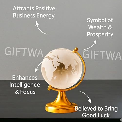 Image of Crystal Globe Showpiece with Golden Stand - 6cm | Feng Shui, Good Luck & Positive Energy,Table Desk Decor