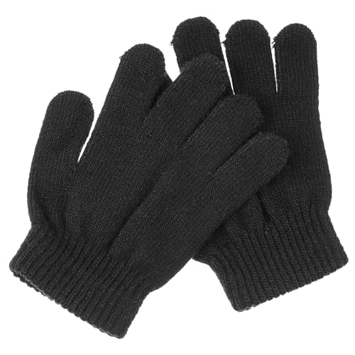 VALICLUD Knitted Gloves Warm Five Finger Design for Ages Solid Black Color Handmade for Cold Weather Activities for School and
