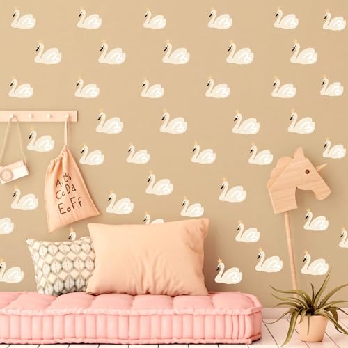 Swan Peel and Stick Boho Wall Stickers - Watercolor Small Animal Wall Stickers - Removable Cute Nursery Decals for Baby Kids Room Girls Bedroom Decor