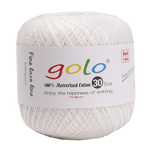 Image of golo Cotton Yarn for Hand Knitting Pearl White Yarn for Tatting Lace Crochet Thread 703