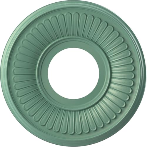 Image of Ekena Millwork CMP10BEFSM Berkshire Thermoformed PVC Ceiling Medallion (Fits Canopies up to 4 1 /2 inch), 10 inchOD x 3 1 /2 inchID x 3 /4 inchP, Universal Pearl Metallic Sea Mist