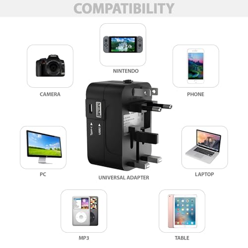 Image of Pivalo Universal Travel Adapter with Dual USB AC /DC 6A /5V Charging Ports 1000mAh All in one Multipurpose Power Plug Portable International Travelling for Phone Camera Laptop (Pack of 1, Black)