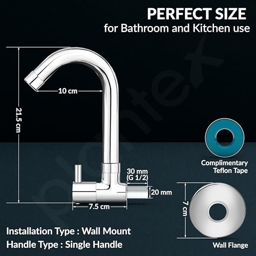 Image of Plantex Sink Tap for Kitchen Basin with Brass Spindle /Wall Mount Kitchen Sink Tap with Wall Flange and Water Saving -(MKS-1277-Chrome)