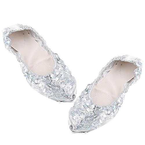 oshhni 2x Sapatos de Dança Do Ventre com Lantejoulas Sapatos de Treino de Treino Dourado/prata