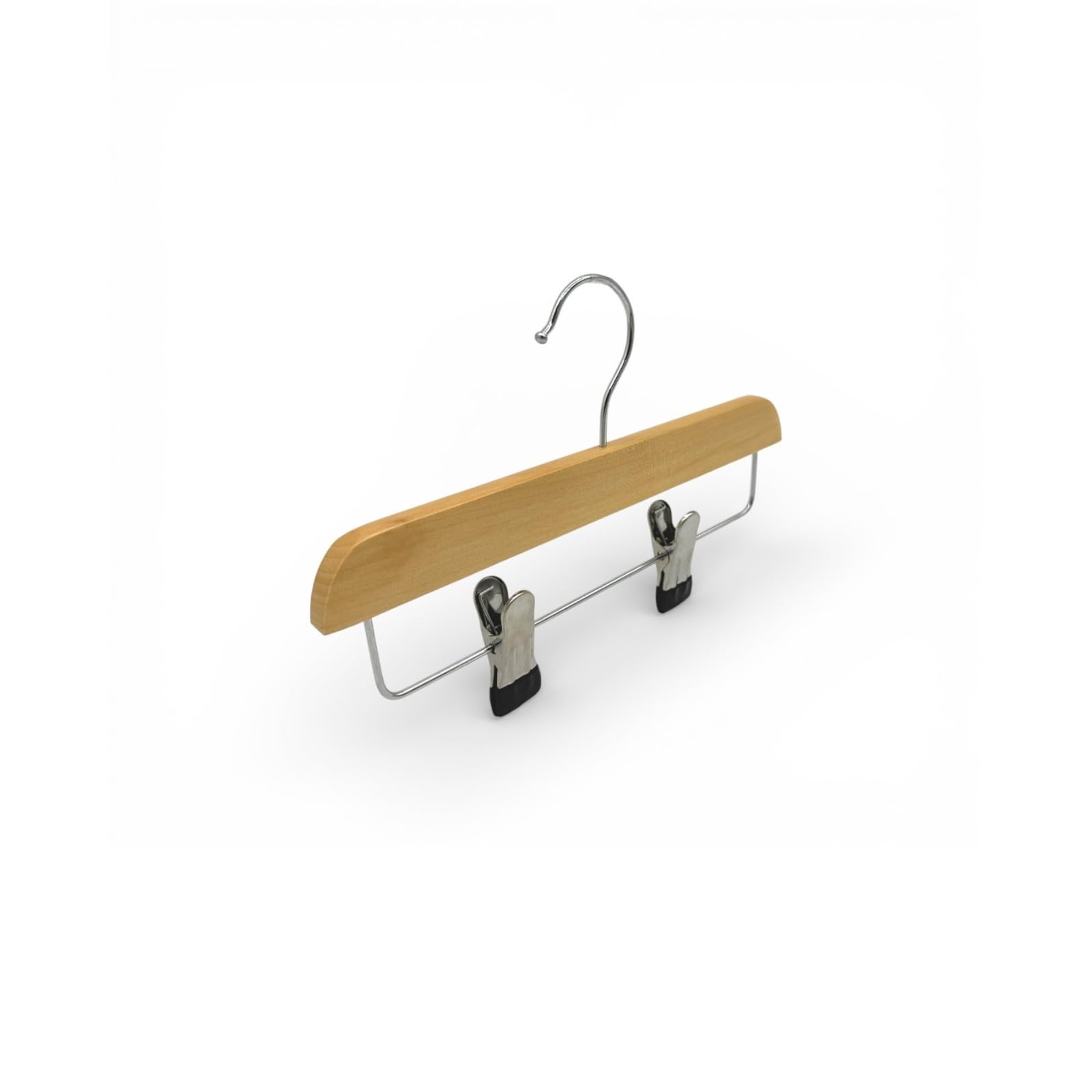 100x Kids Wooden Trouser & Skirt Clip Hangers 25cm – Adjustable Chrome Clips, Natural Wood, 360° Swivel Hook, Space-Saving Clothes Hangers for Children & Lingerie