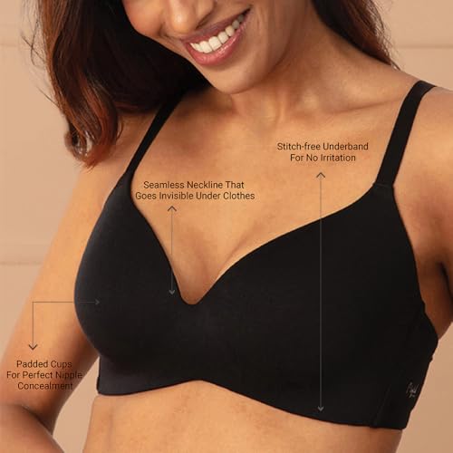 Image of NYKD (NYB013 Ultra Soft Modal Fabric Lightly Padded & Non Wired Tshirt Bra for Women | Seamless Neckline with Comfortable, Soft & Non Slip Shoulder Strap