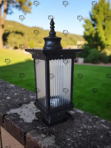 Image of Outdoor Wall Lantern Light, Black Finish, Ribbed Glass Shade and Black Hanging & Gate Light (Half Wall, 1) Only Black Finish (Pillar LAMP, 4)
