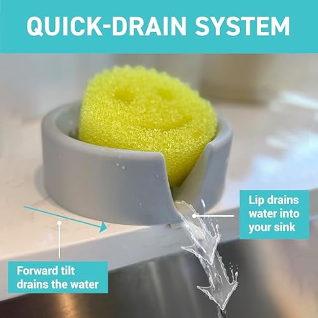 Kitchen Sponge Holder Large Size Compatible with Scrub Daddy - Silicone Sponge Holder That Drains into Your Sink - Fits Dish Brush, Dish Wand and Scrub Mommy
