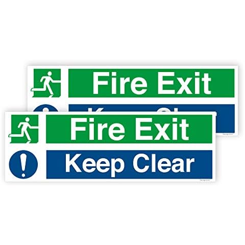Pack of 2 Fire Exit Keep Clear Sign Self Adhesive Waterproof Fire Safety Signs 300mm x 100mm V1117 Cover