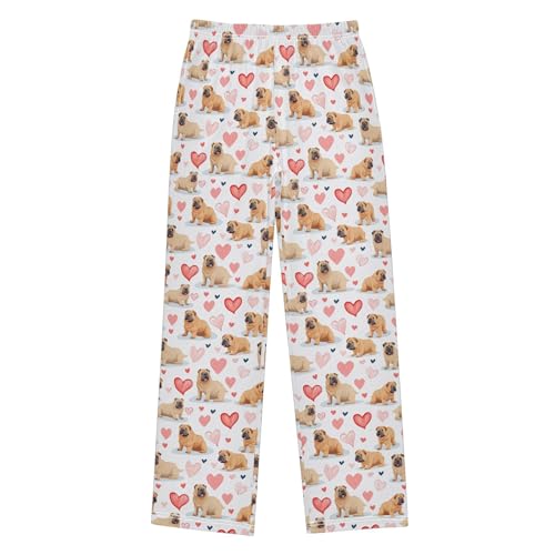 Pug Dog Heart Long Pajama Pants Elastic Waist PJ Bottoms with Pockets S A1128852