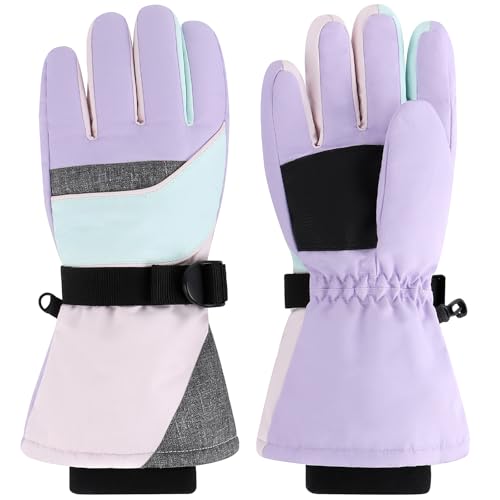 Image of Duoyeree Kids Winter Gloves, Waterproof 5-Finger Ski Gloves 4-13Y