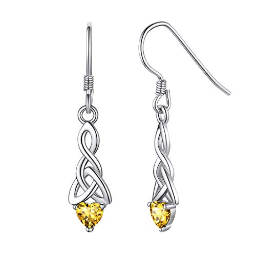 ChicSilver Boucle d’oreilles Femme Argent Pendantes Cletique avec Topaze Pierre Jaune en Forme de Coeur,Bijoux Porte Bonheur pour Cadeau Noël Anniversaire de Femmes,Filles,Maman