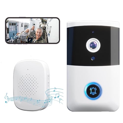 Generic Doorbell Camera Wireless, Oplaadbare Slimme Draadloze Beveiliging Video Deurbel, Twee Manier Praten Draadloze Afstandsbediening Hd Nacht Visie WiFi Beveiliging Deurbel, White + Blue