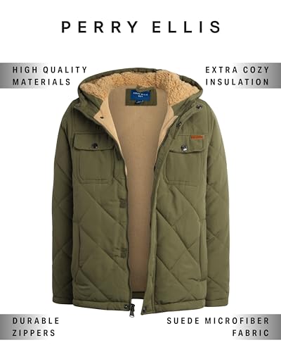 Perry Ellis Boys' Winter Jacket - Suede Microber Quilted Jacket with Hood - Warm Insulated Outerwear Jacket for Boys (8-18)2