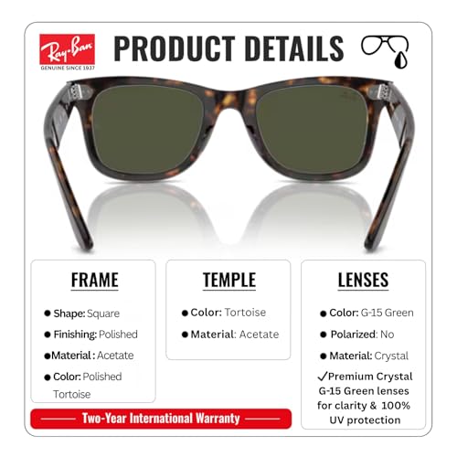 Image of Ray-Ban RB2140 ORIGINAL WAYFARER CLASSIC Square Shape Sunglasses for Men & Women with Official Eyewear Kit