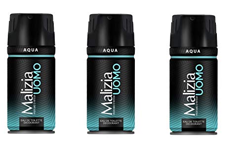 Preisvergleich Produktbild 3x Malizia Uomo Aqua eau de toilette Deodorant sprühen dermatologisch getestet Körperpflege 150ml