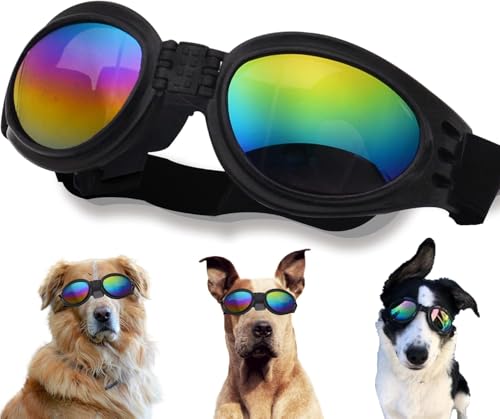 FORZENA Dog Goggles Glasses with Adjustable Strap for Small Size Dogs Summer Waterproof Windproof UV Protection (Black)
