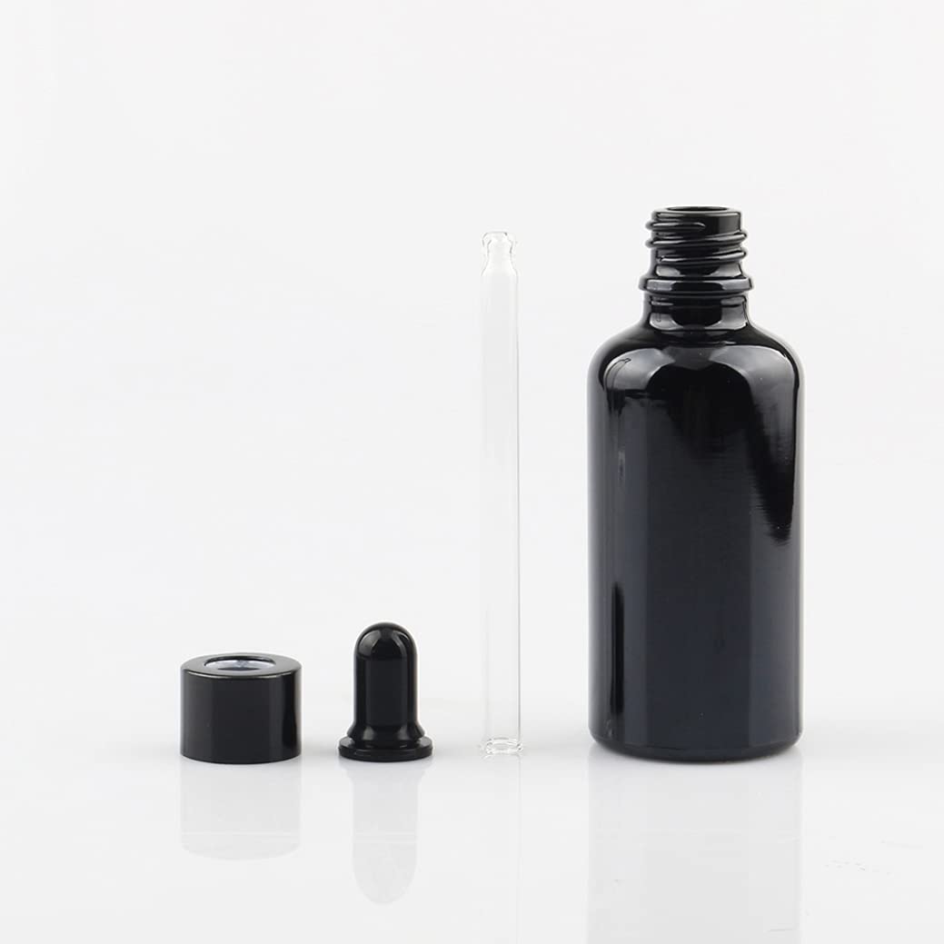 24 Piezas Negro Frasco Cuentagotas Cristal 50ml, Botellas Cuentagotas Vacío con Pipeta de Vidrio Negro, para Fragancias de Arorapia de Aceites Esenciales, Masaje, Viaje