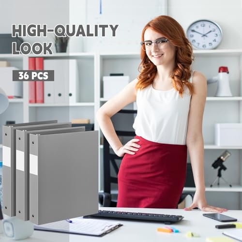 Image of Skyygemm 36 Pack 1 Inch 3 Ring Plastic Binders, Bulk Flexible PP Binders for Classroom & School Supplies, Letter Size 8.5 x 11, Holds 240 Sheets with Interior Pocket (Gray)