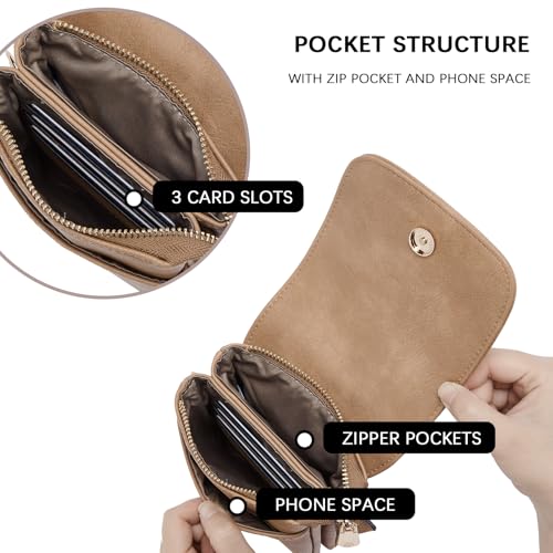 Image of BOSTANTEN Vegan Leather Small Crossbody Bag for Women Designer Cell Phone Wallet Purses Adjustable Strap, Camel Brown, Small
