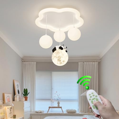 Stesulfr Lampe de chambre d'enfant dessin animé panda plafonnier LED Lampe de Plafond métal blanc 3 boules lustre de chambre dimmable éclairage simple...