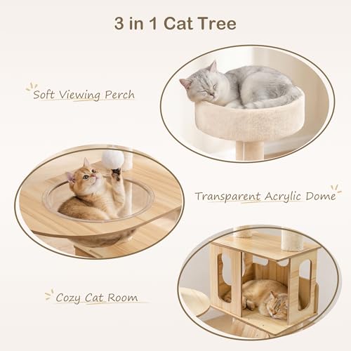 Torre para gatos madera moderna 46.5 pulg con juguete miniatura 3