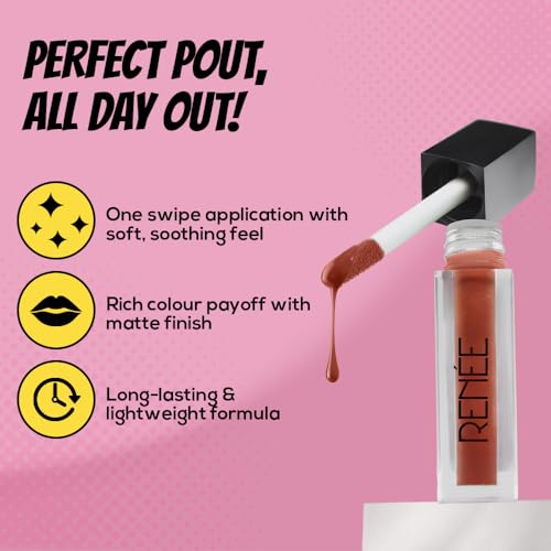Image of RENEE Everyday Quick Stay Liquid Lipstick - Toffee Temptation, Velvety Matte Finish, Long-Lasting & Lightweight, Hydrating & Non-Drying Formula, Ultra-Rich Pigment, Jojoba Oil & Vitamin E Infused