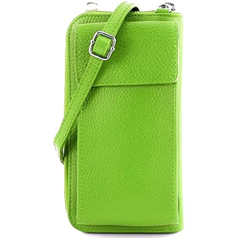 Modarno Multifunctional shoulder bag, genuine leather wallet mobile phone bag, suitable for mobile phones up to 6.5 inch, Cyprus Green, 6,5 pollici Cover
