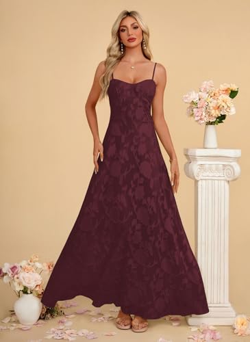 Image of Women's Elegant Wedding Guest Dress Spaghetti Straps Slim Fit Floral Sleeveless Formal Dress Maxi Evening Party