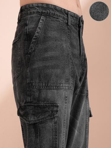 Image of Highlander Men's Relaxed-Fit Cargo Pocket Jeans | Clean Look | Cotton Comfort | Utility Style| Cargo Jeans for Man