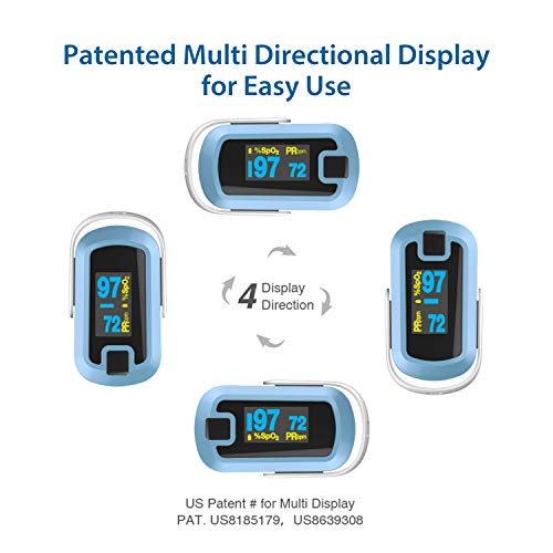 mibest OLED Finger Pulse Oximeter, O2 Meter, Dual Color White/Light Blue - Thumbnail 6