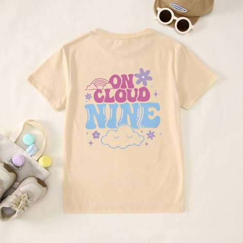 Image of 9th Birthday Shirt Girl On Cloud Nine Graphic Tee 9 Year Old Birthday Party T-Shirt Girl Summer Short Sleeve Top