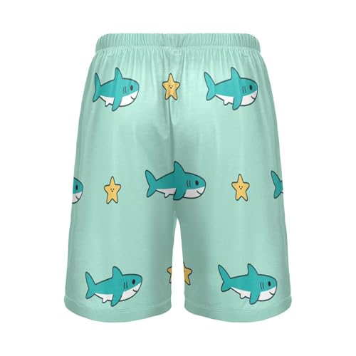 Men's Pajama Shorts Shark Star Green Athletic Pajama Sleep Bottoms with Pockets 23042392