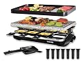 TAMARIT Raclette Table Grill Portable 3 in 1 Korean Barbecue BBQ Electric Indoor Griddle with Non-Stick Reversible Plate and Cooking Stone for Steak 1400W Raclette Grill for 8 Person, Black