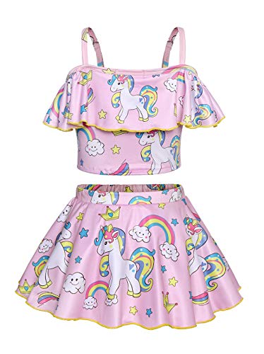 Kantenia Crianças Bebê Raparigas Fora do ombro Unicórnio Swimsuit Duas-peças Ruffle Top Biquíni Roup